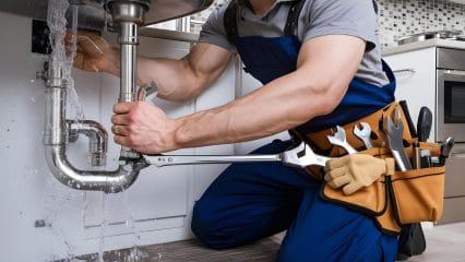 Technician using electronic equipment to detect a plumbing leak in Palm City